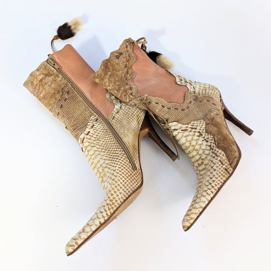 Bottines beige El Dantes en patchwork daim et cuir beige -  39EU|6UK|8US
