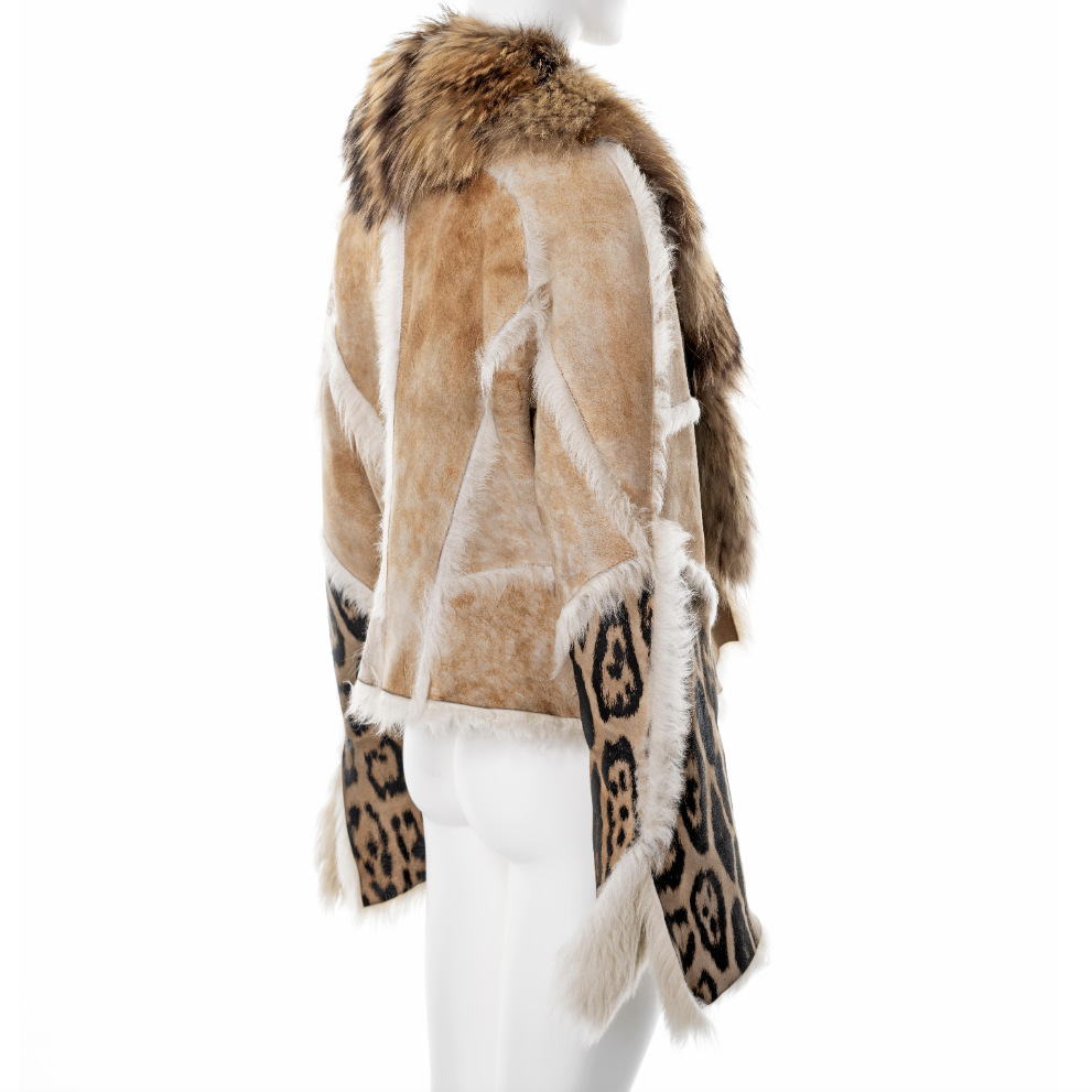 Veste peau de mouton imprimé léopard et fourrure de renard Roberto Cavalli - A/H 2001