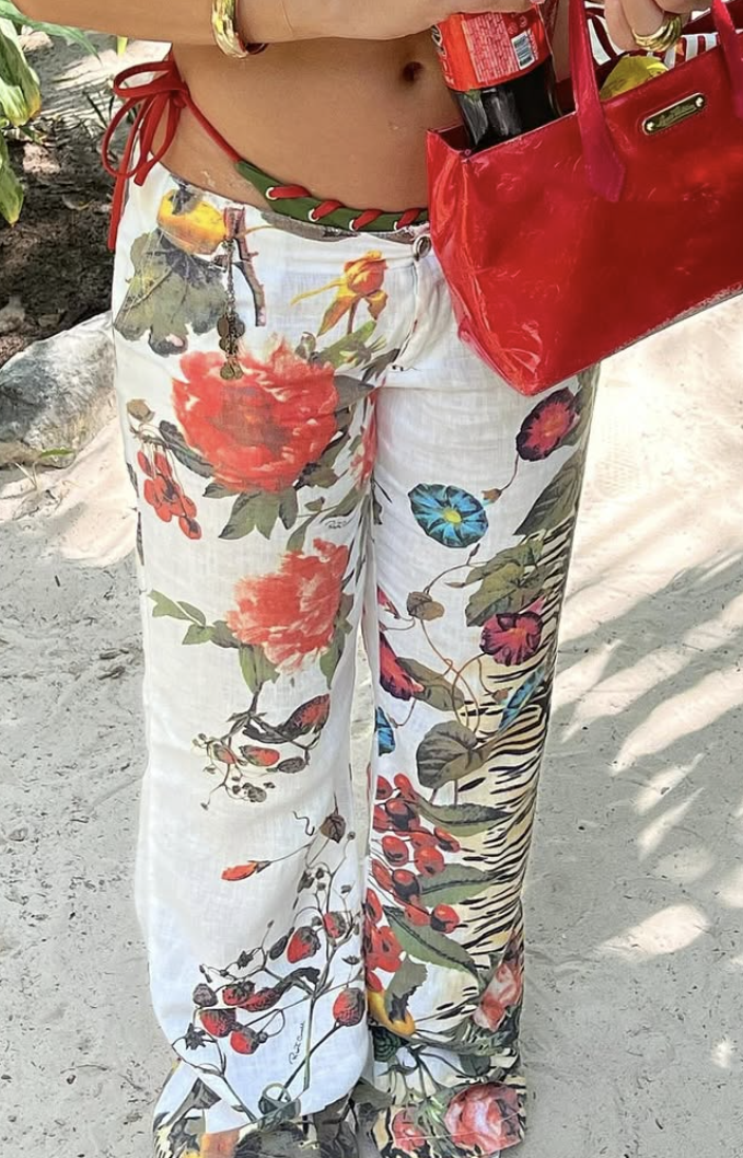 Pantalon lin Roberto Cavalli motif fleural - M