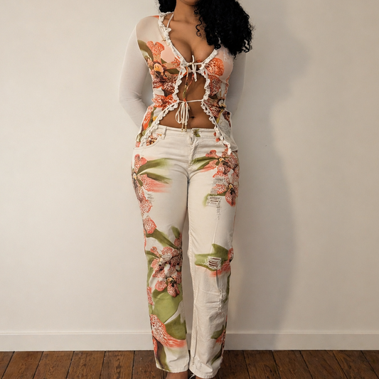 Ensemble cardigan et pantalon Roberto Cavalli fleur - L