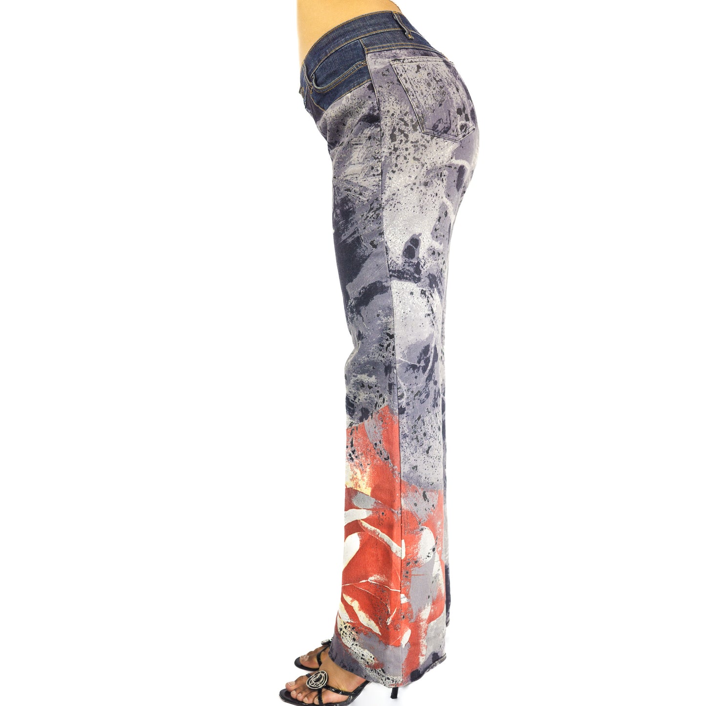 Jeans pantalon motif abstrait et fleur Cavalli - S