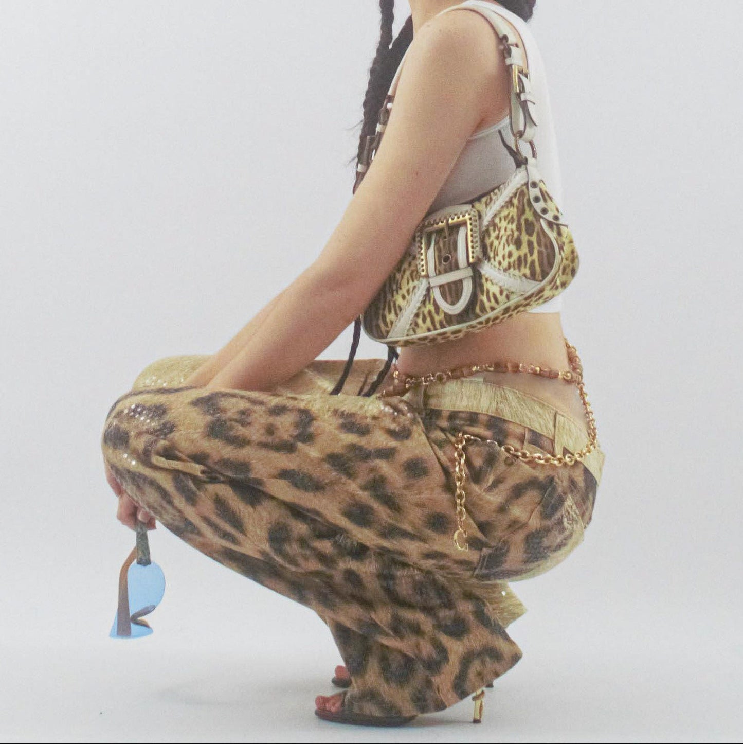 Pantalon jeans scintillant Roberto Cavalli léopard - M