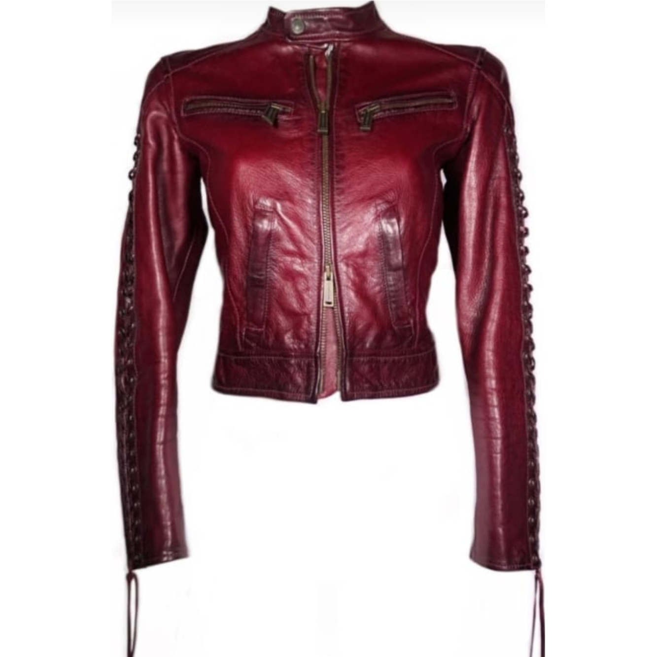 Veste en cuir bordeaux à lacet Dsquared2