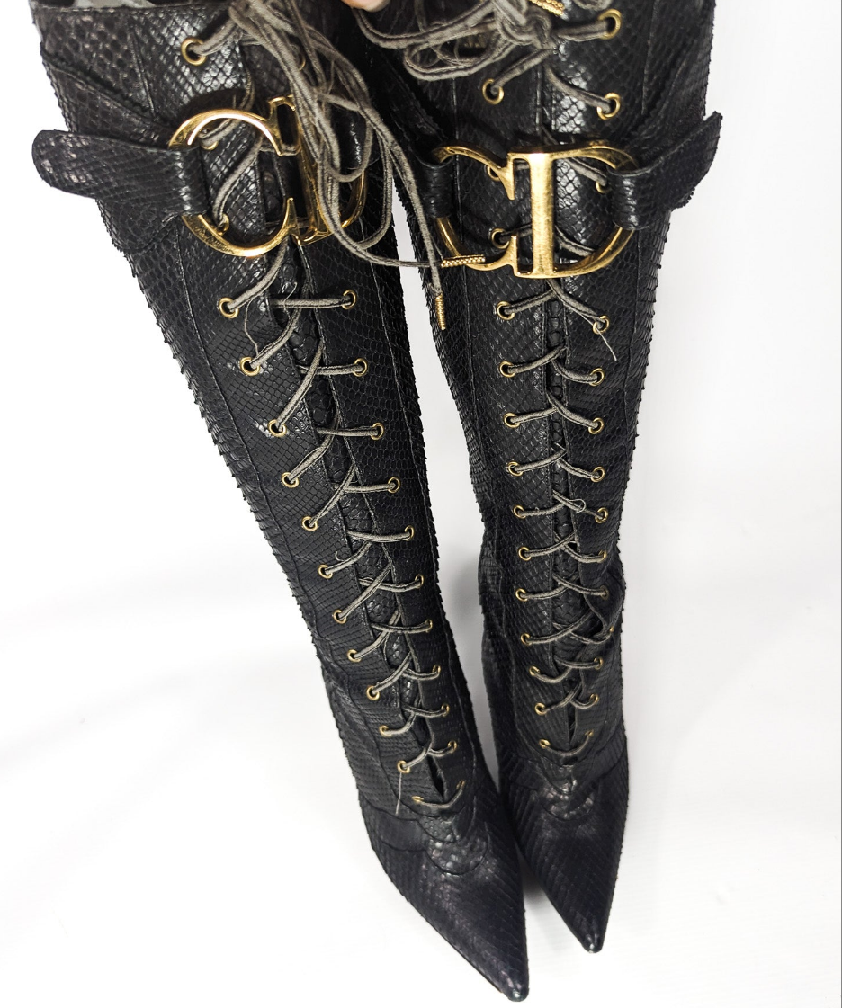 Bottes à boucle python Dior by Galliano Fall 2000 - EU37.5|UK4.5|US6.5