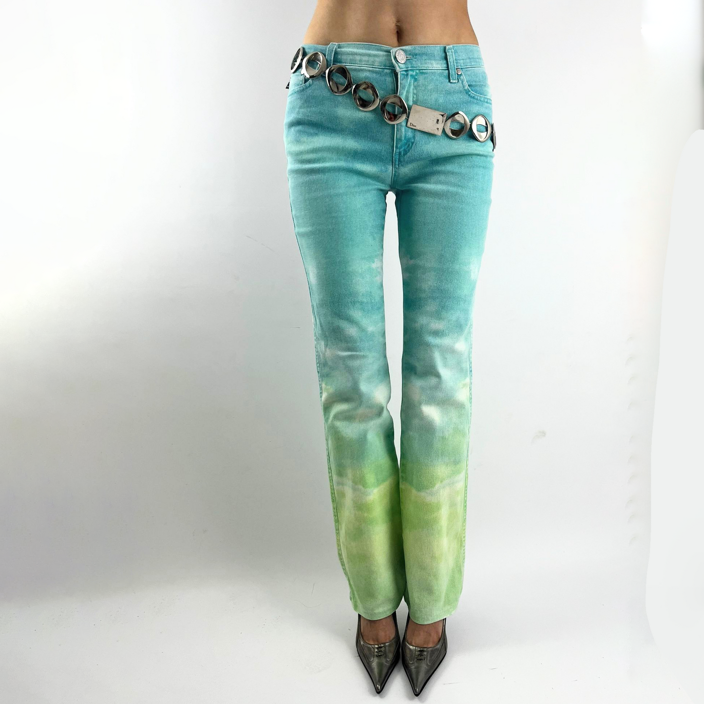 Jeans Cavalli Imprimé nuage vert et bleu - S