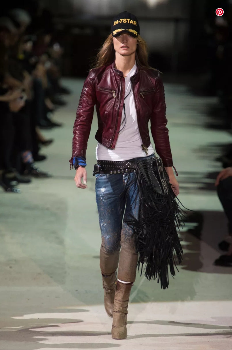 Veste en cuir bordeaux à lacet Dsquared2