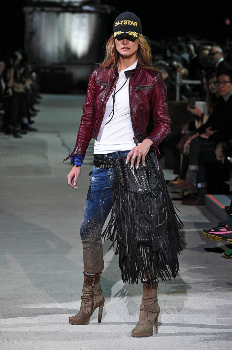 Veste en cuir bordeaux à lacet Dsquared2