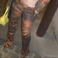 Pantalon jeans Roberto Cavalli imprimé tigre orange- M