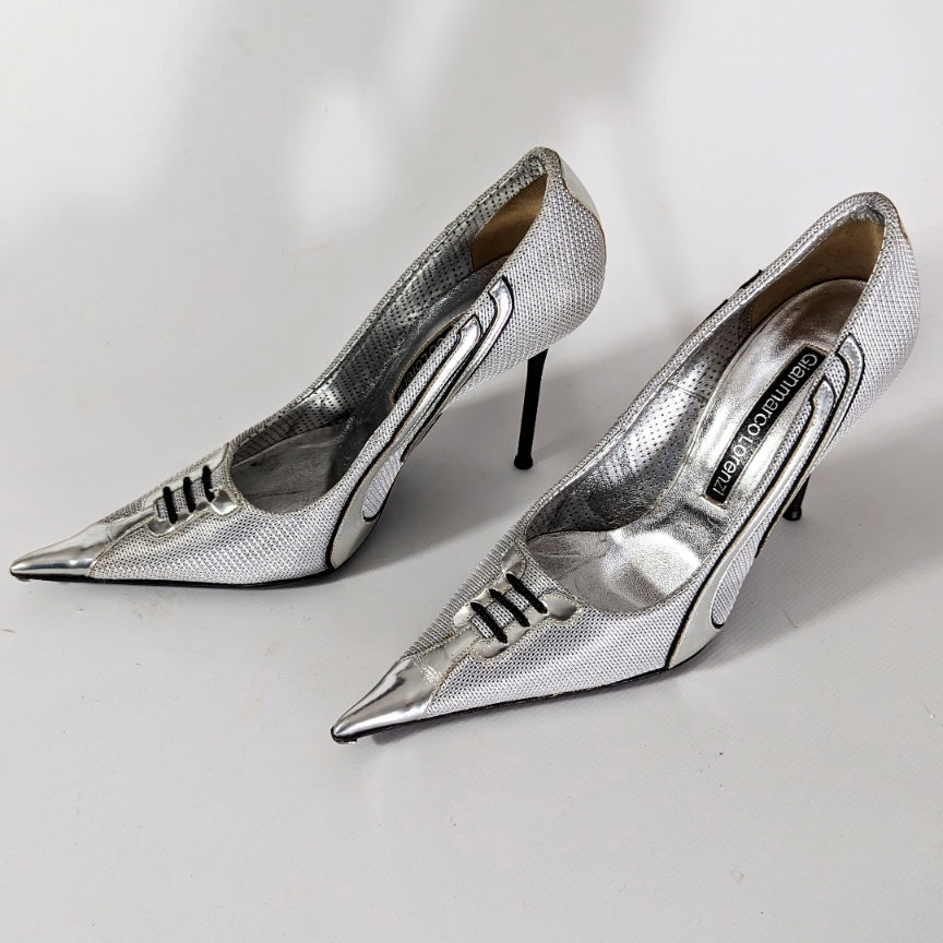 Gianmarco Lorenzi silver and black pump - FR37 | UK4| US5.5