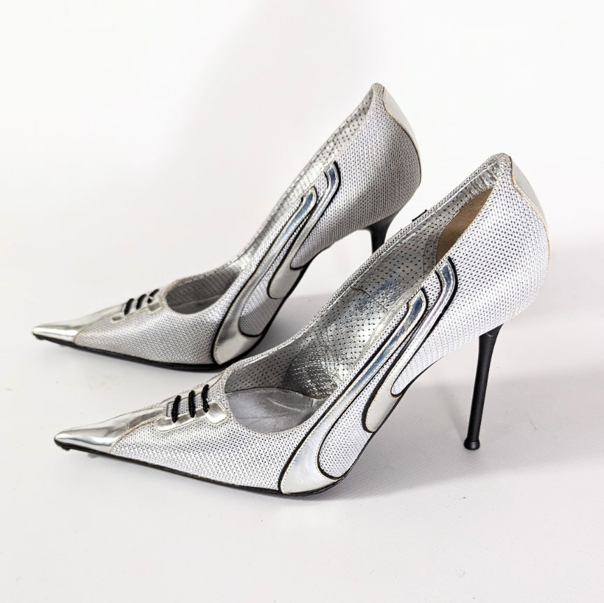 Gianmarco Lorenzi silver and black pump - FR37 | UK4| US5.5