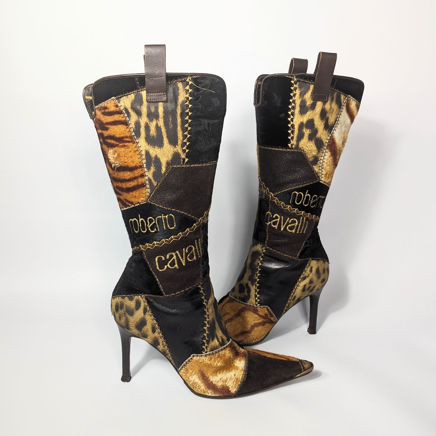 Bottes Roberto Cavalli en patchwork cuir et fourrure - EU38 |  UK5 | US6,5