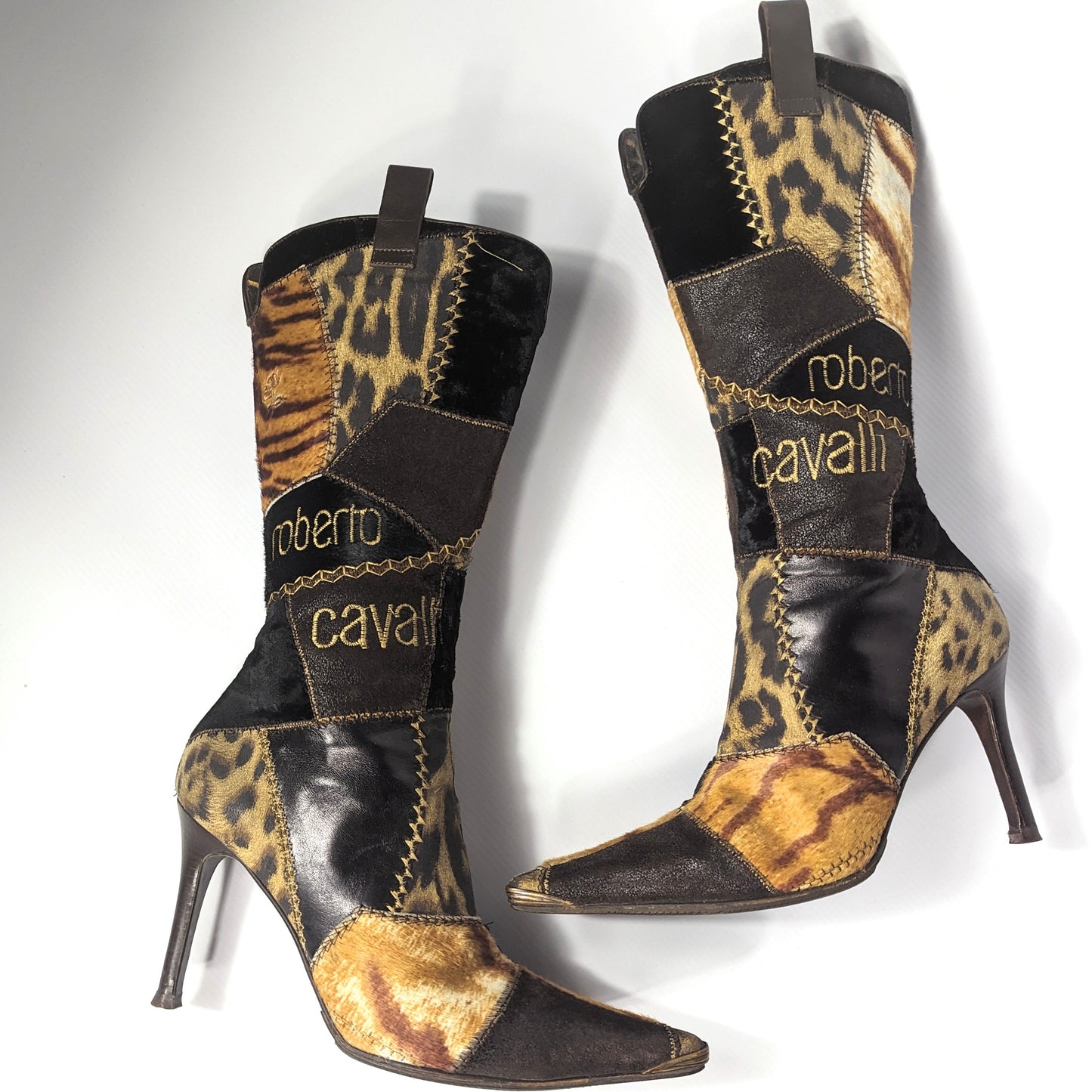 Bottes Roberto Cavalli en patchwork cuir et fourrure - EU38 |  UK5 | US6,5