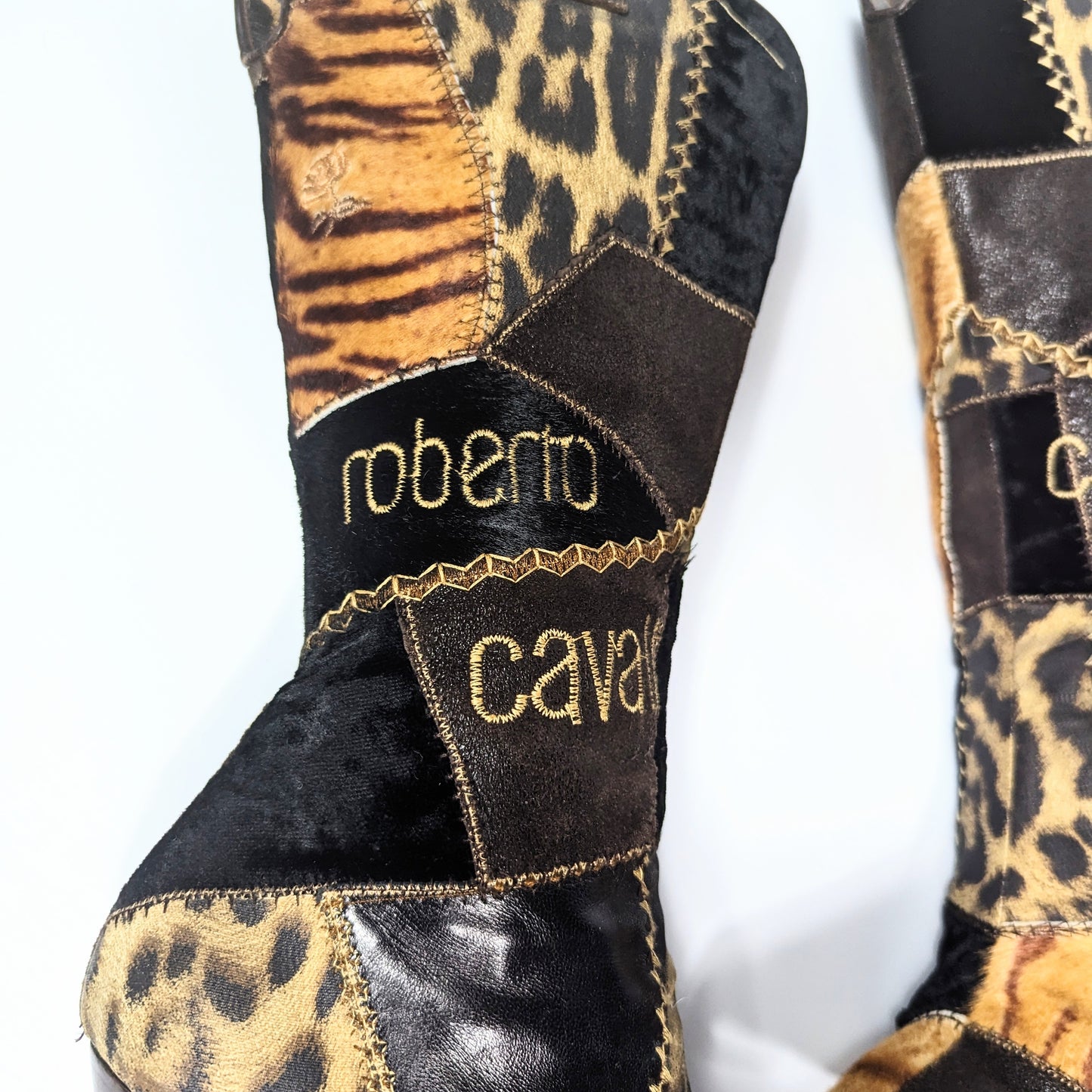 Bottes Roberto Cavalli en patchwork cuir et fourrure - EU38 |  UK5 | US6,5