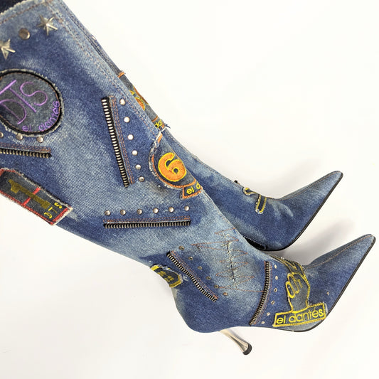 Bottes El Dantes denim patchwork - EU37|UK4|US6