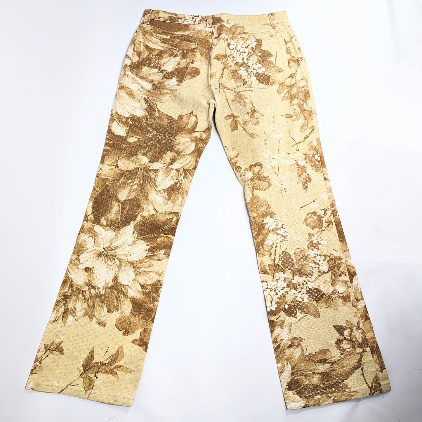 Jeans Roberto Cavalli scintillant beige à fleur - S