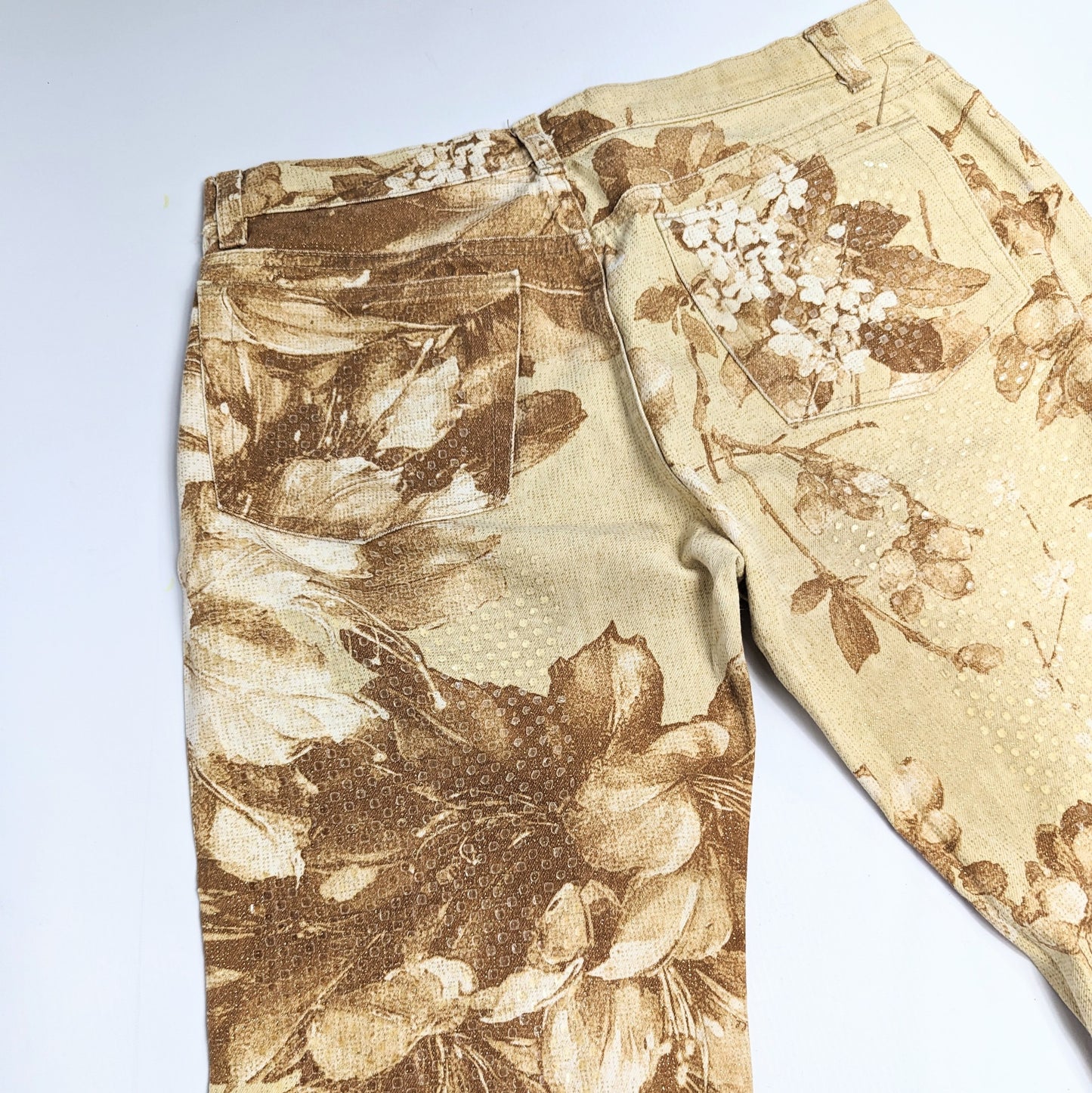 Jeans Roberto Cavalli scintillant beige à fleur - S