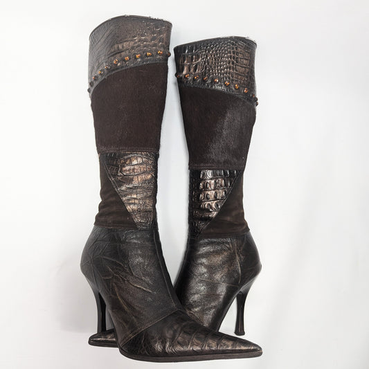 Bottes en patchwork poil et cuir -EU37|UK4|US6