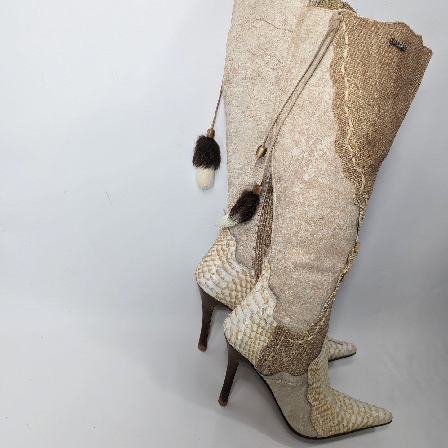 El Dantes beige fur and feather boots - EU40|7UK|9US
