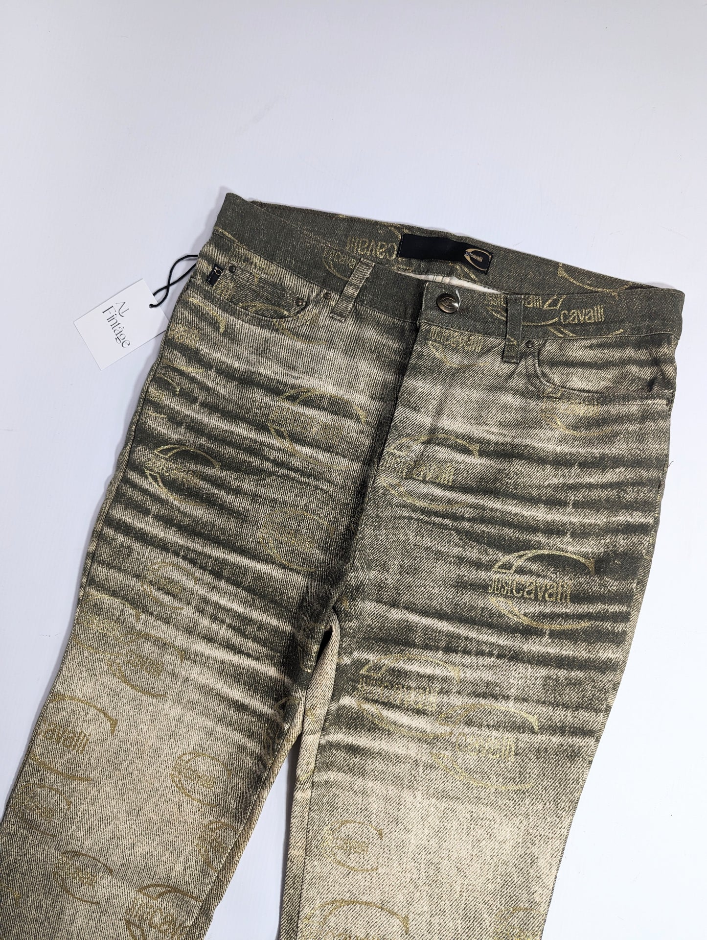 Jeans Cavalli délavé kaki monogramme logo - S