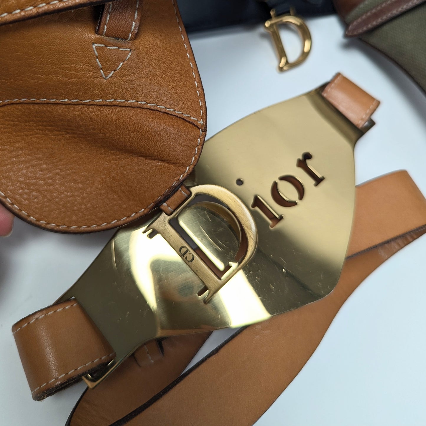 Brown belt with large gold buckle "Dior" by Galliano