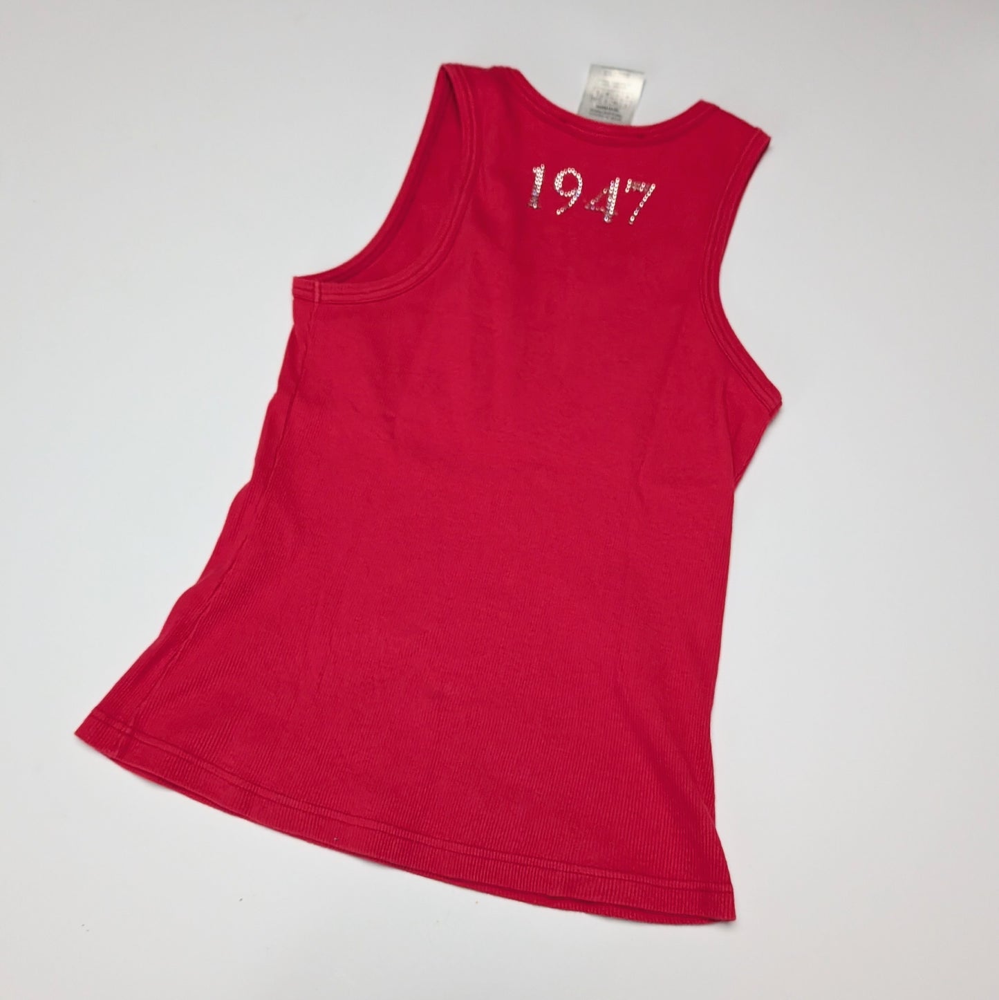 Red “J’adore Dior” tank top with rhinestones