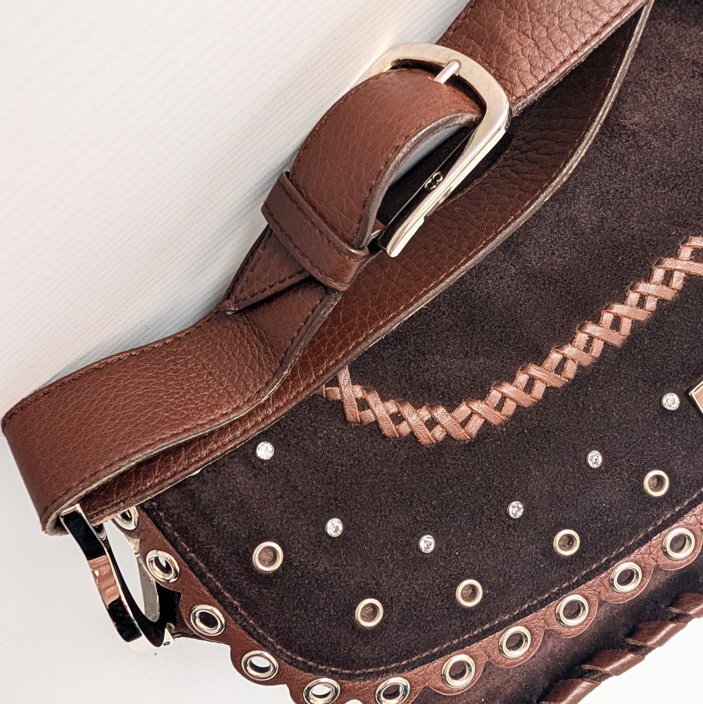 Brown suede bag by Galliano Peace and Love - S/S 2005