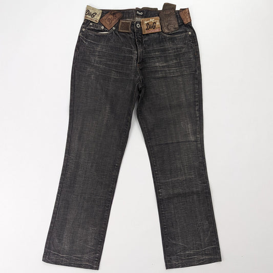 Jeans with multiple labels indicated "DG"