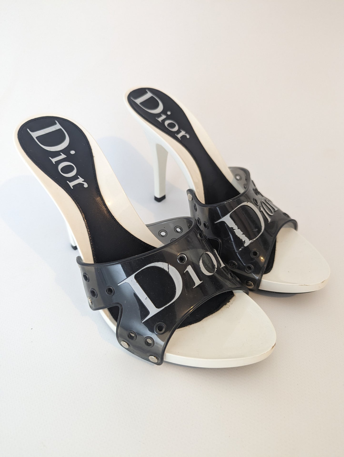 Mules Jelly blanche et noire Dior par Galliano -  FR37|4UK|5,5US