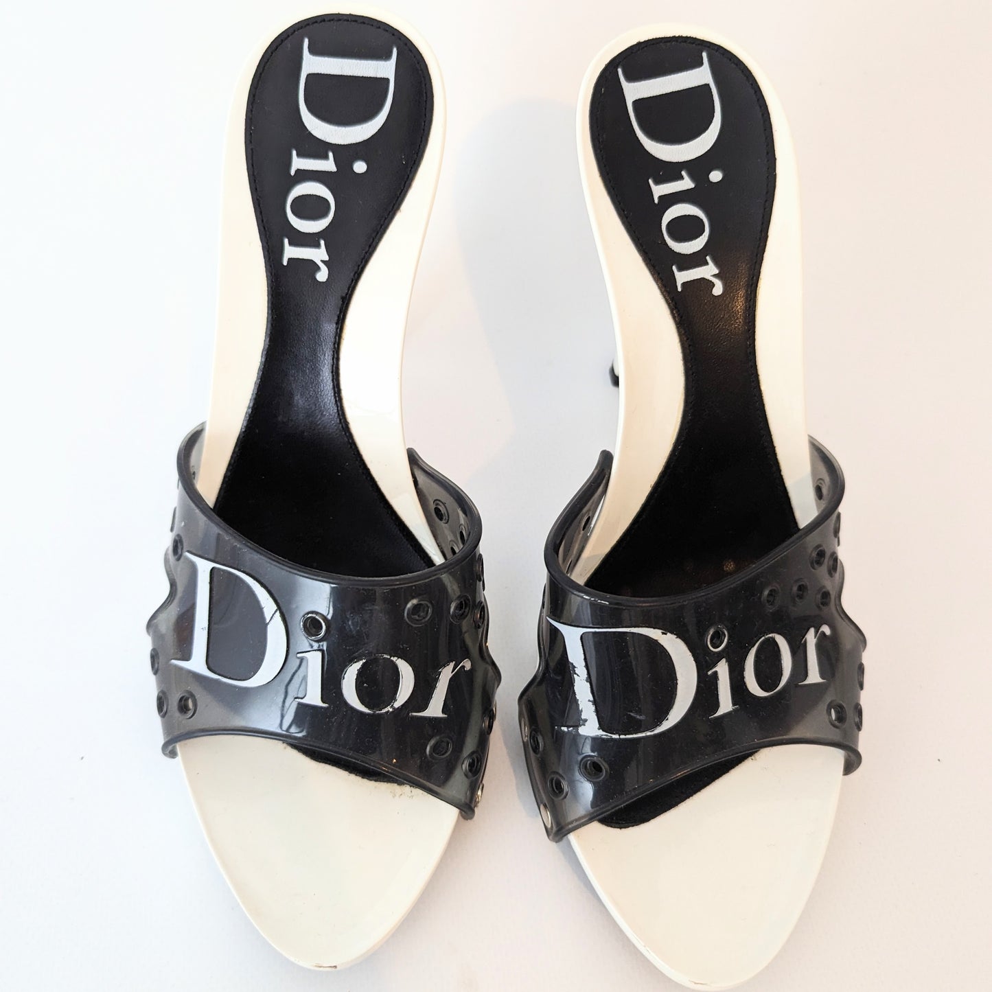 Mules Jelly blanche et noire Dior par Galliano -  FR37|4UK|5,5US