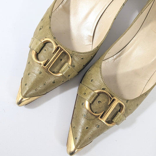 Escarpins Dior par Galliano vert initiale doré A/W 2000 - EU37|UK4|US6