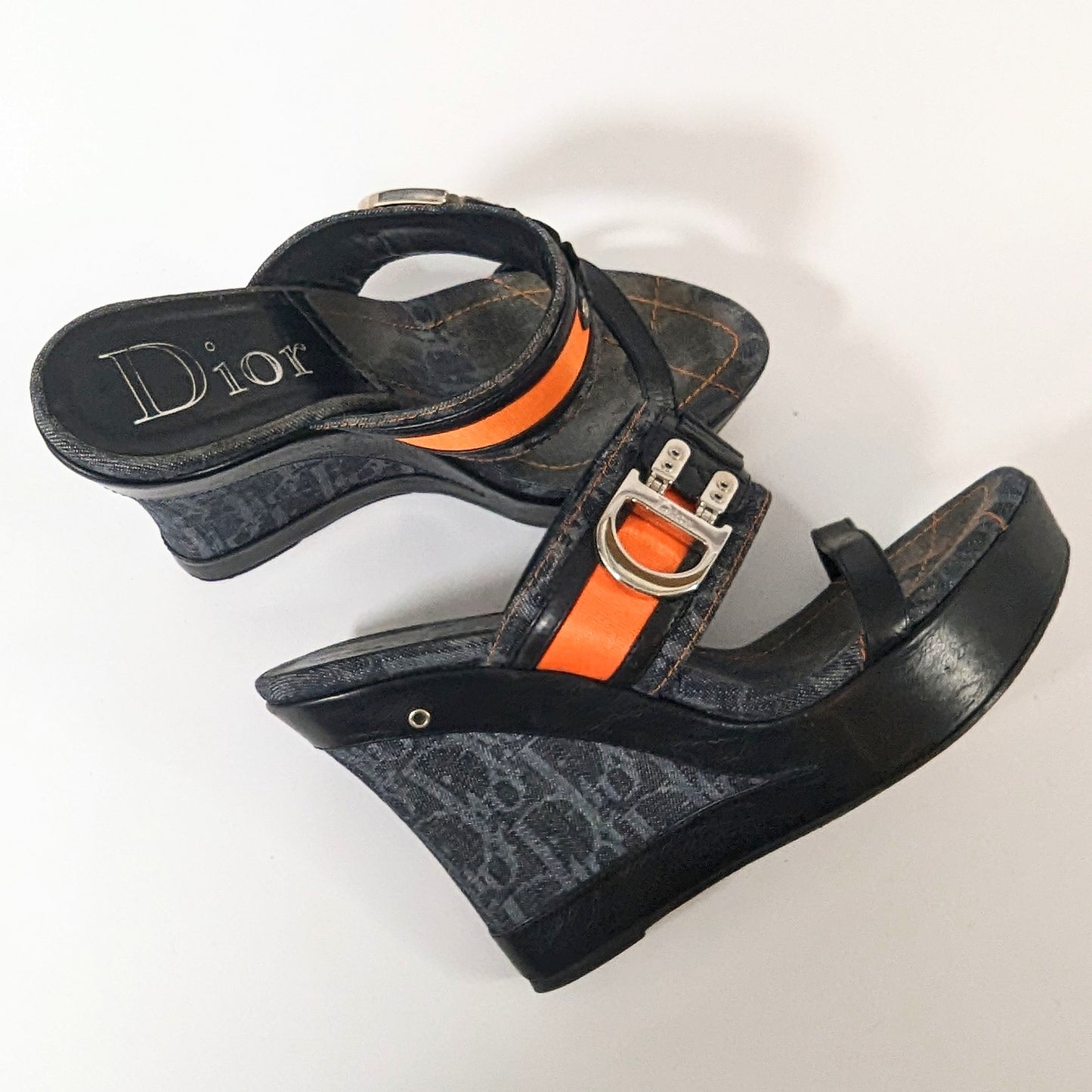 Dior denim monogram wedge mules by Galliano S/S 2006 - FR38,5|5,5UK|8,5US