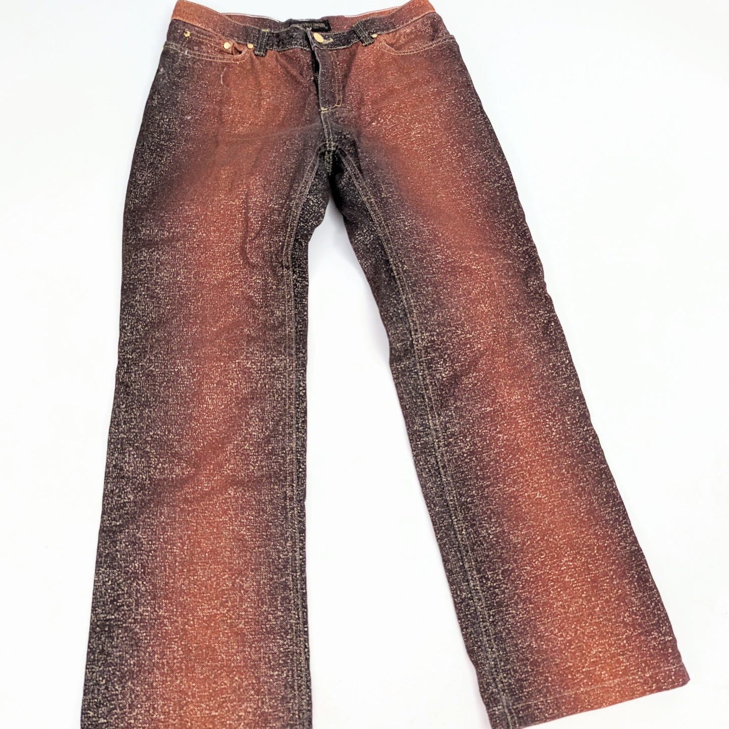 Pantalon jeans Roberto Cavalli dégradé d'orange pailleté - M