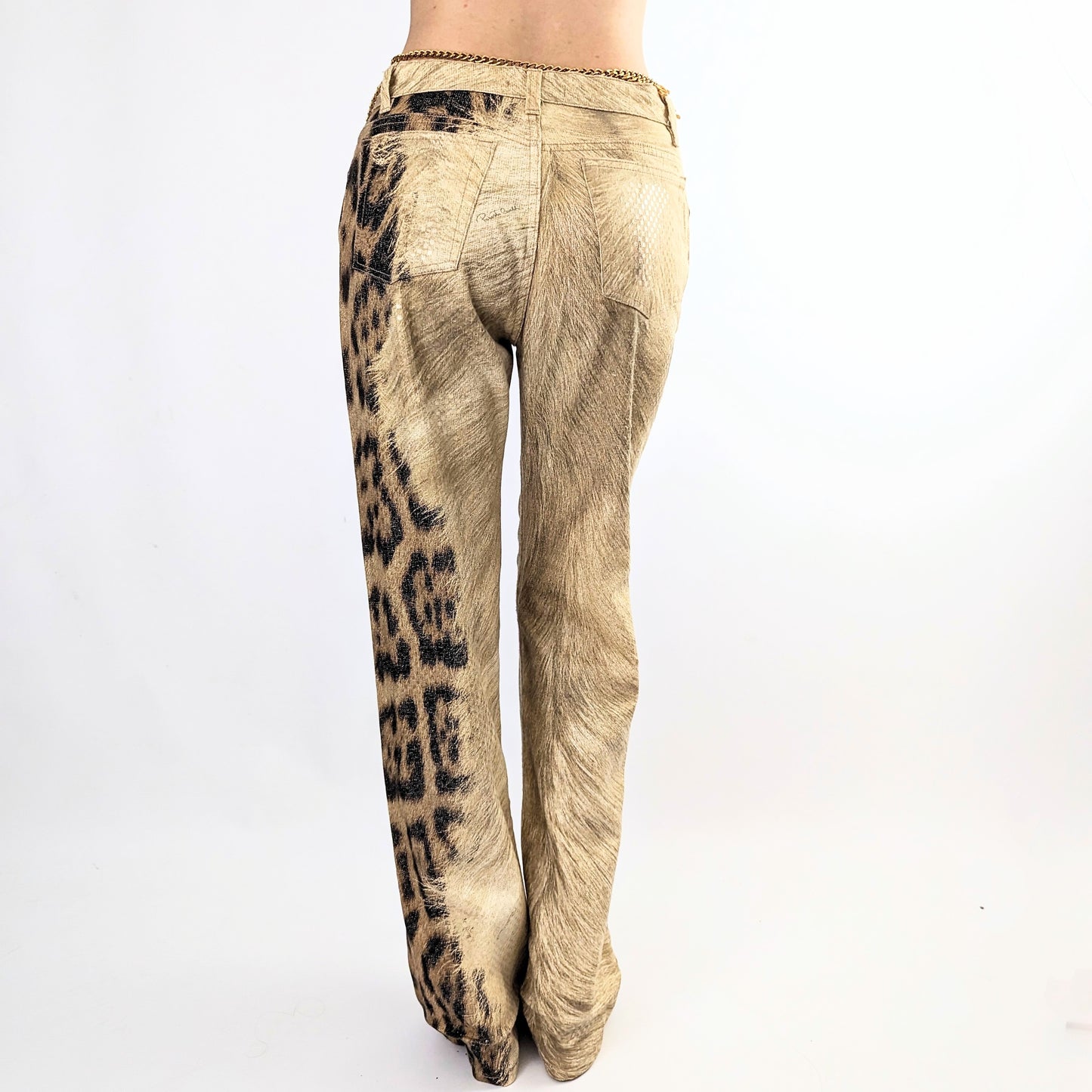 Pantalon jeans scintillant Roberto Cavalli léopard -M