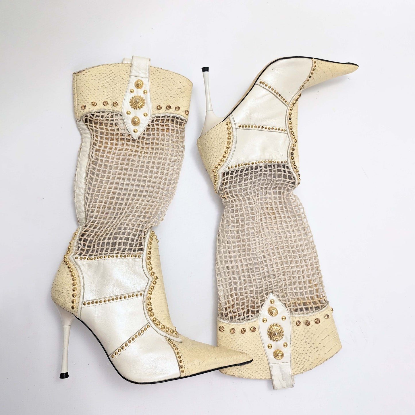 Bottes beige cuir et resille El Dantes -EU37|UK4|US6