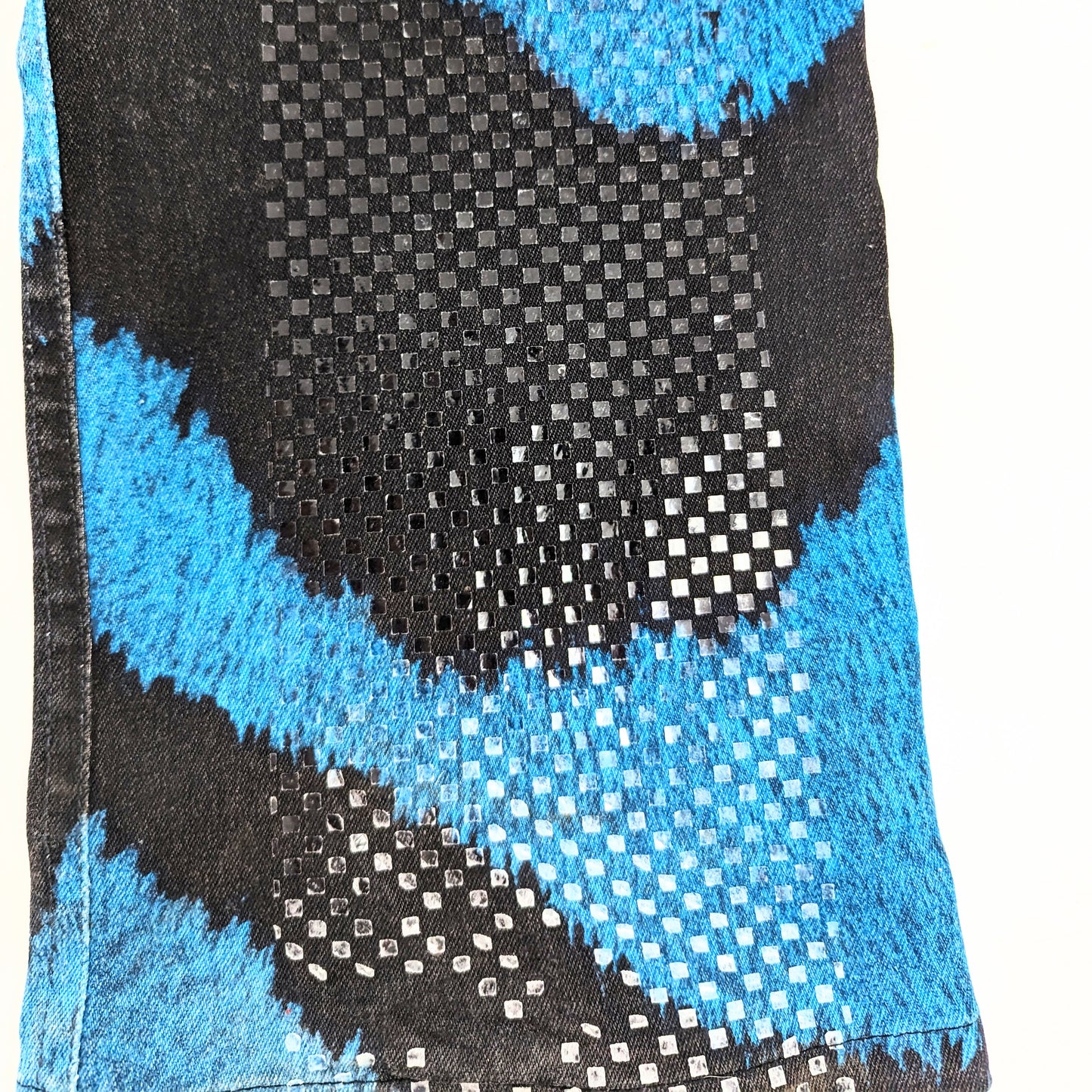 Jeans scintillant Roberto Cavalli motif zèbre trompe l'œil bleu - M