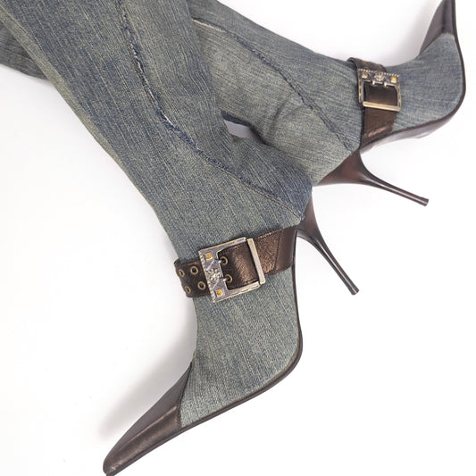 Bottes vintage en denim - EU37|UK4|US5,5