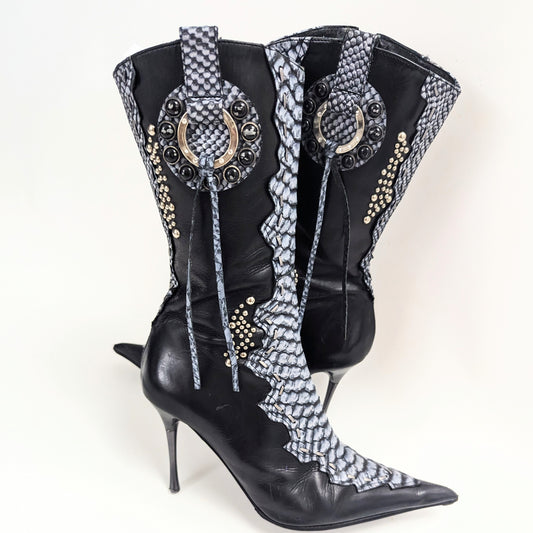 Bottes El Dantes en cuir noir style python - EU37|UK4|US5,5