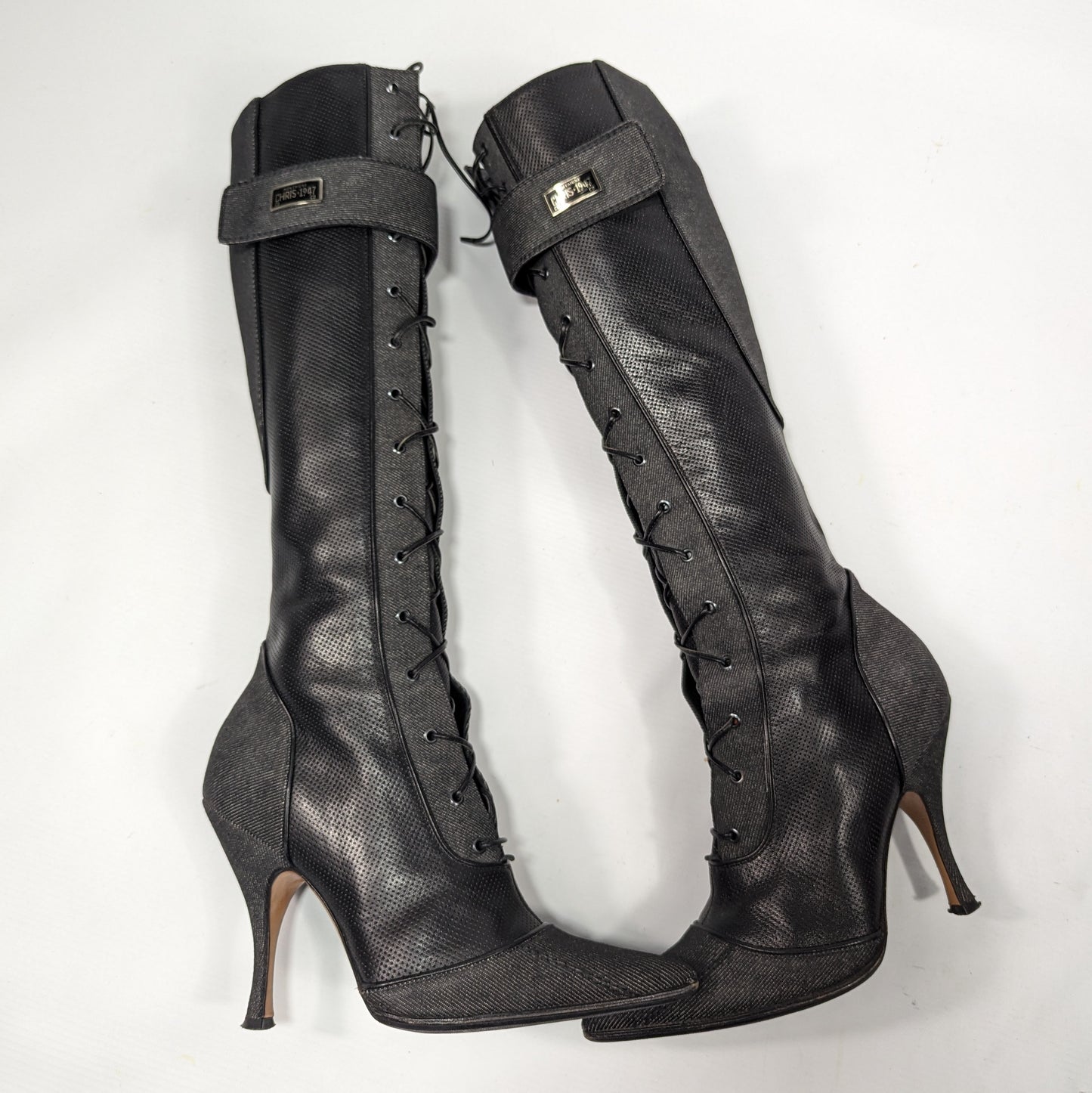 Bottes denim et cuir Dior par Galliano - EU38|5UK|7US