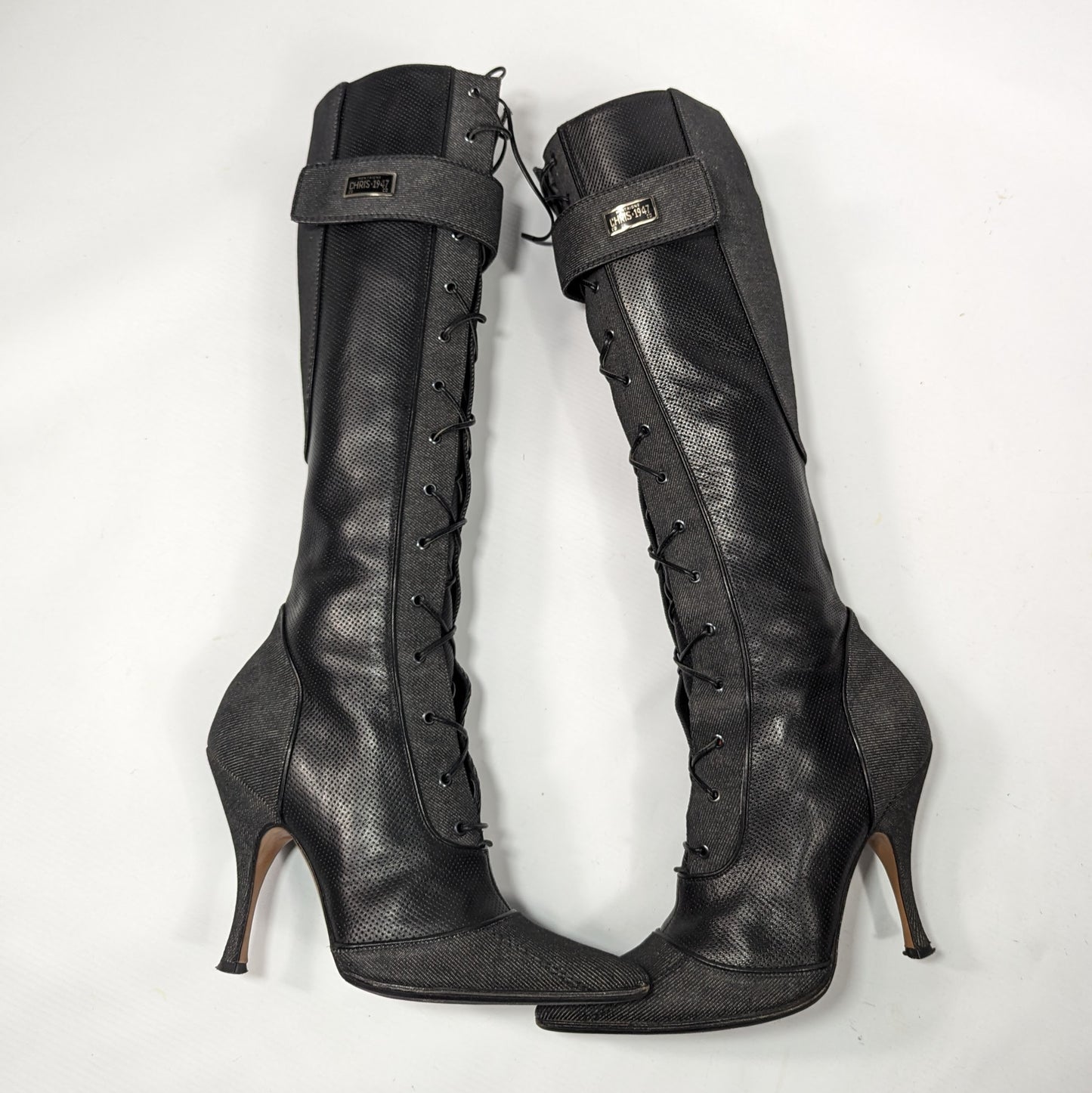 Bottes denim et cuir Dior par Galliano - EU38|5UK|7US