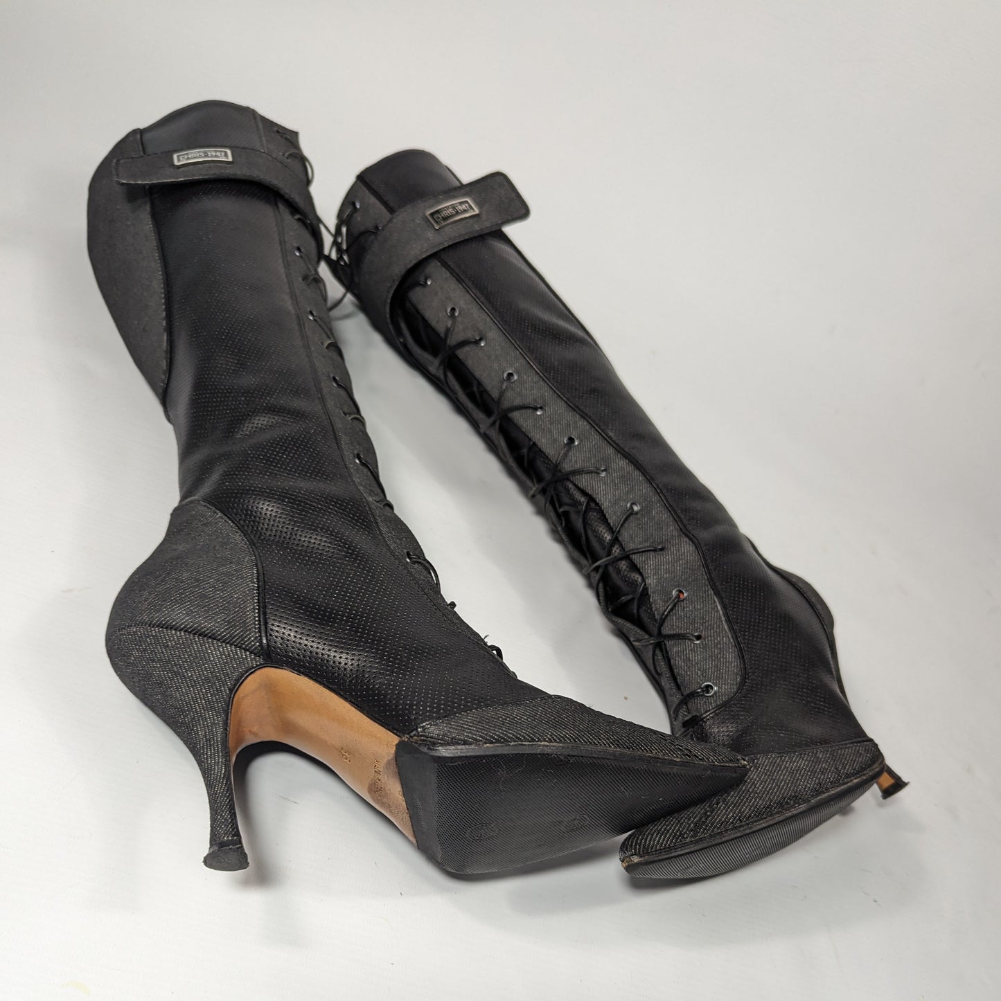 Bottes denim et cuir Dior par Galliano - EU38|5UK|7US