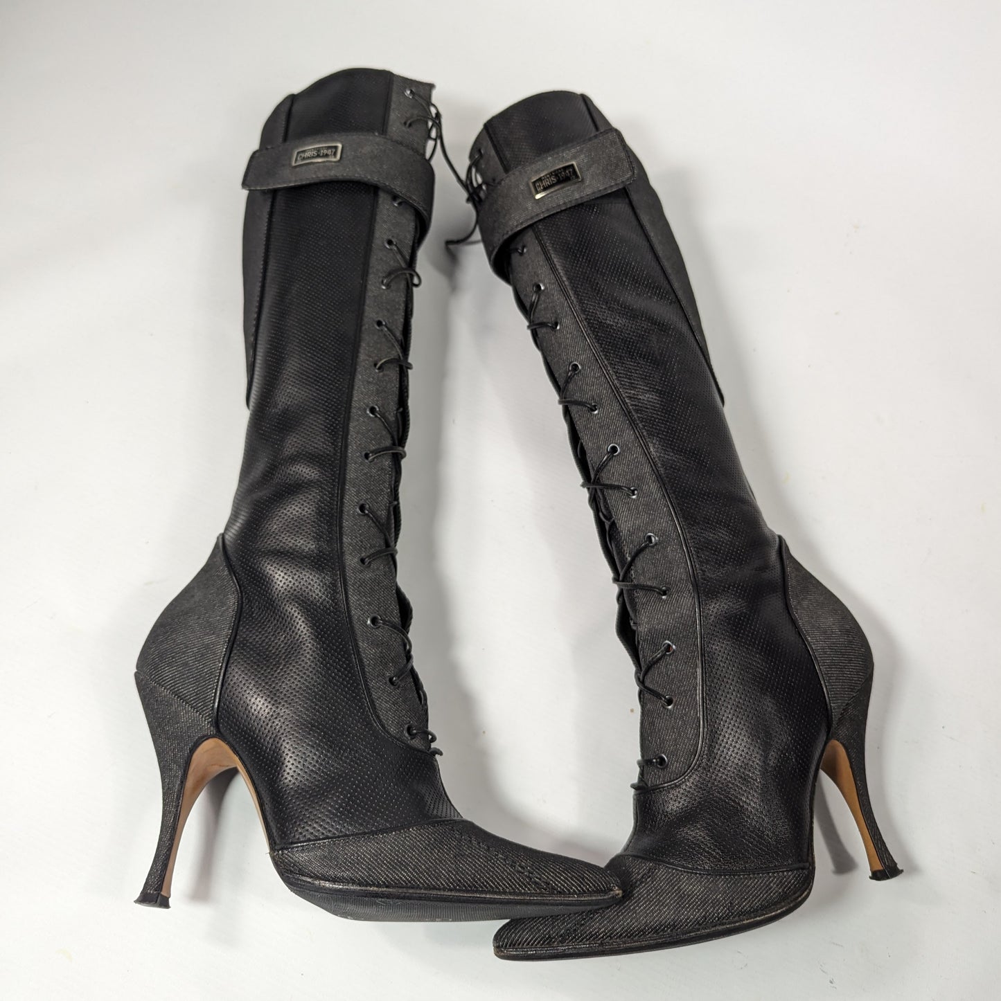 Bottes denim et cuir Dior par Galliano - EU38|5UK|7US