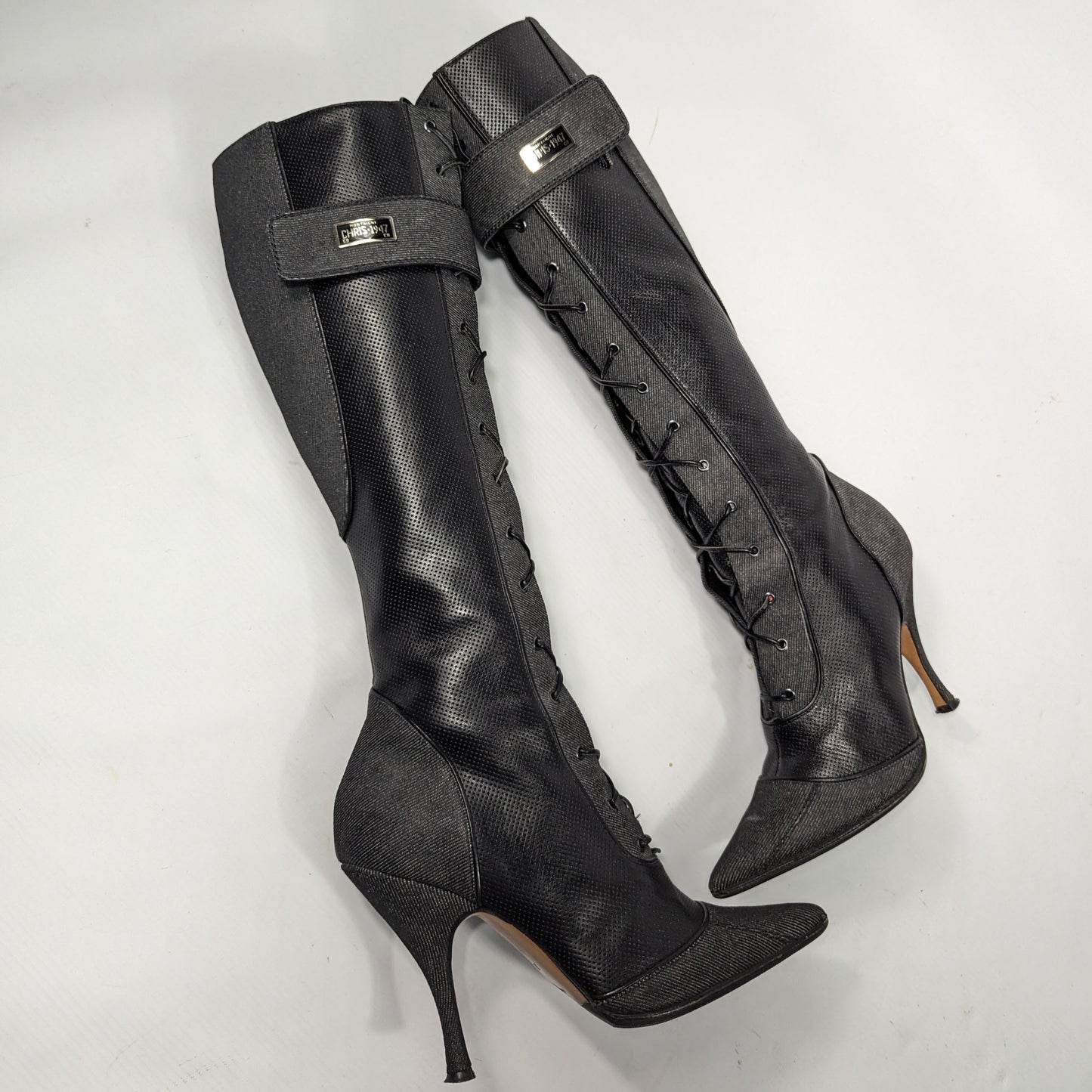 Dior denim and leather boots by Galliano - EU38|5UK|7US