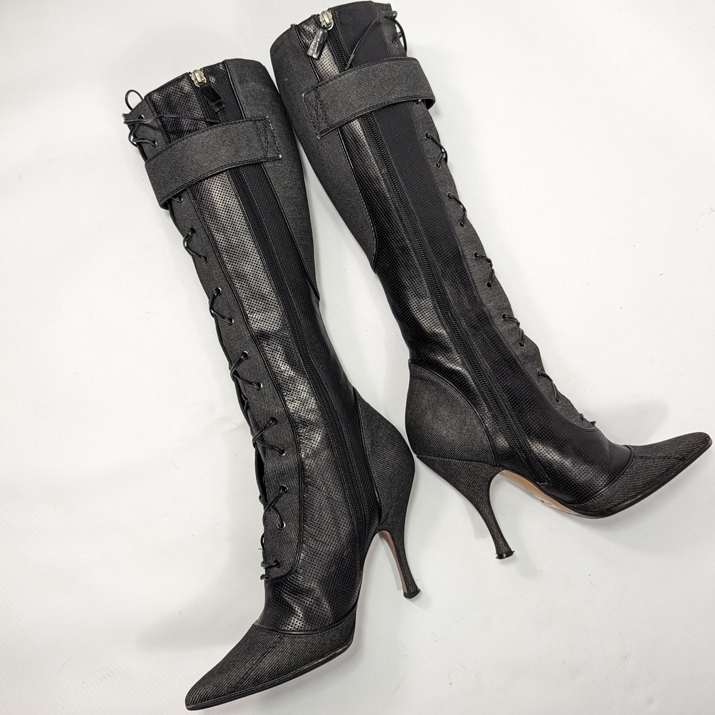 Bottes denim et cuir Dior par Galliano - EU38|5UK|7US