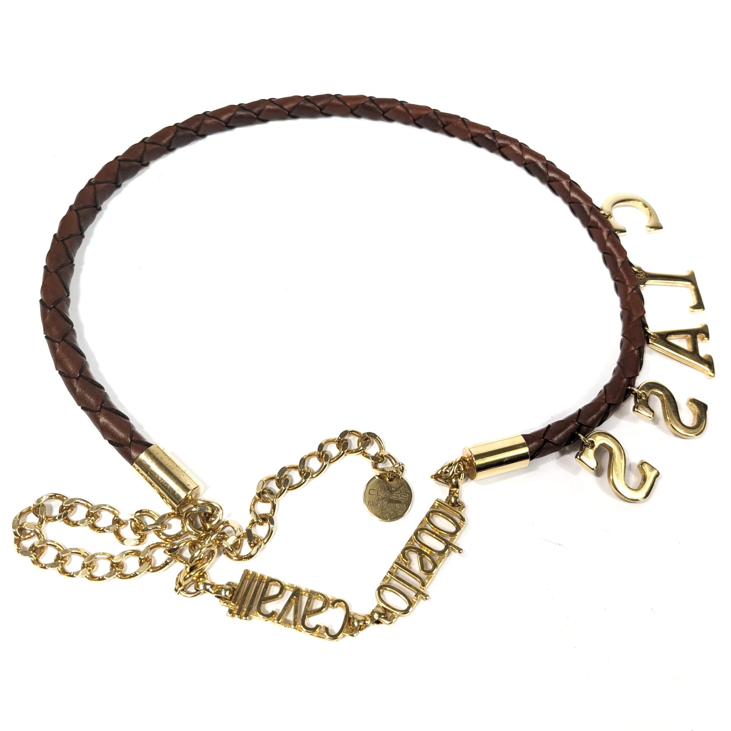 Roberto Cavalli belt in brown leather and gold chain