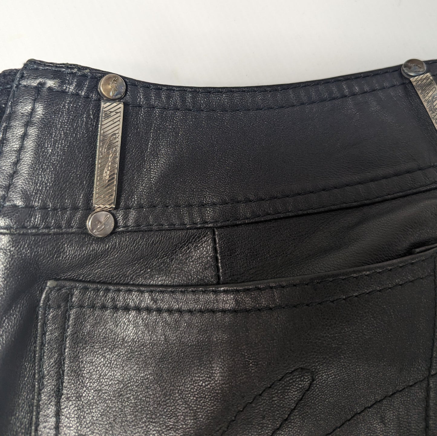 Pantalon en jeans vintage velour et cuir - S