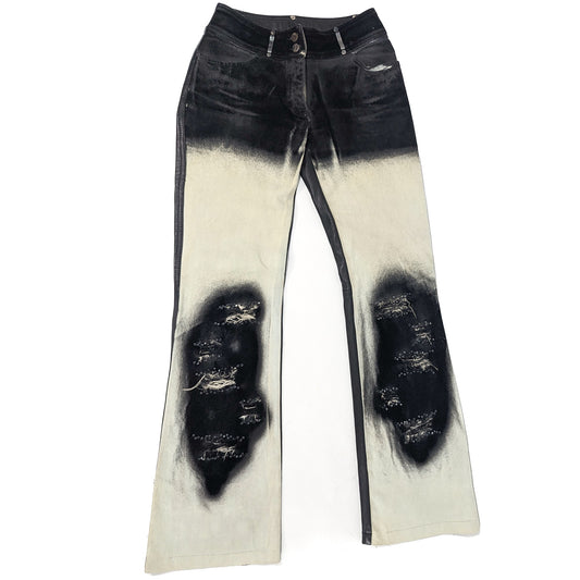 Pantalon en jeans vintage velour et cuir - S