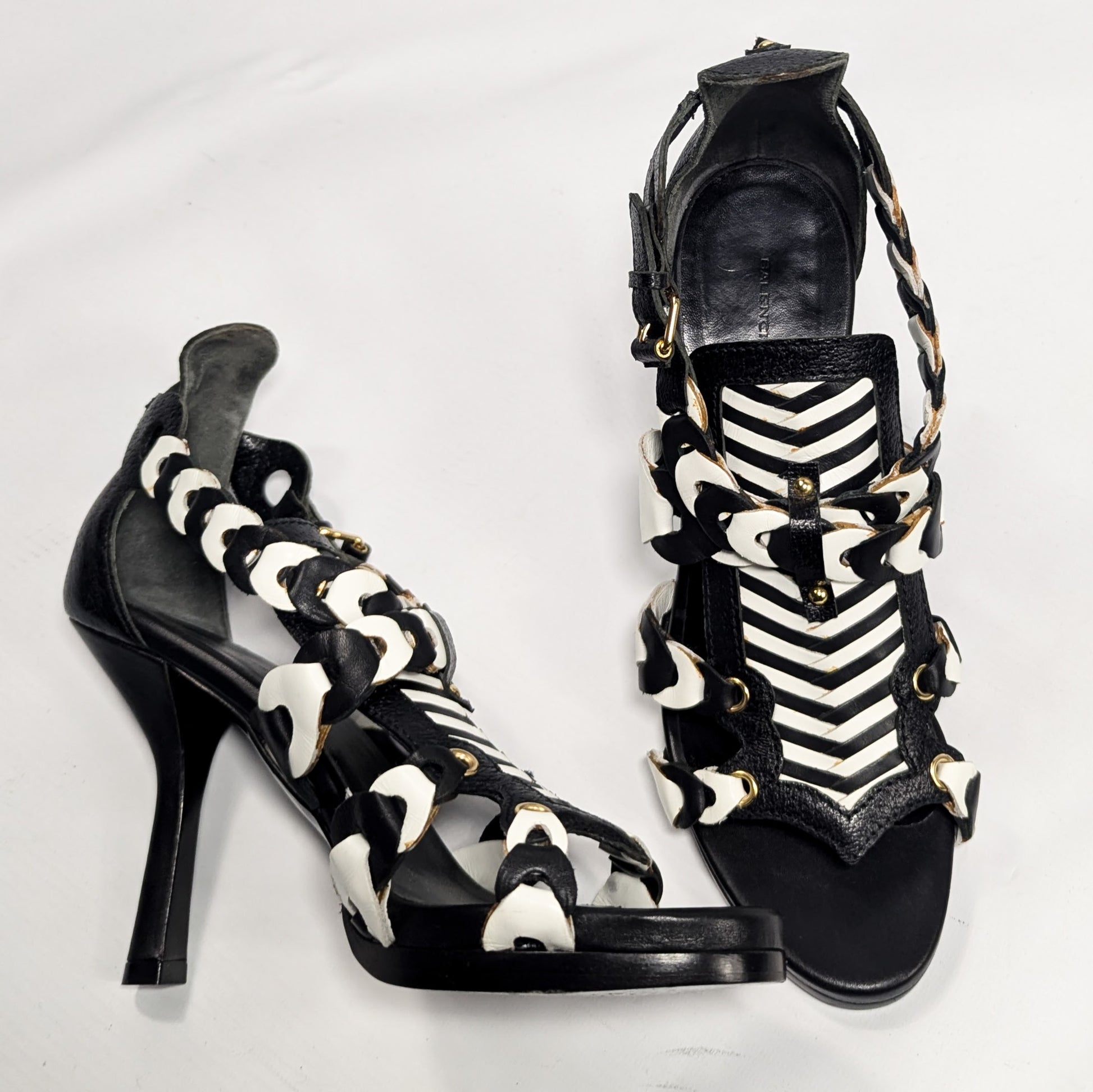 Balenciaga Black and White Braided Sandals 2008 - Main Image