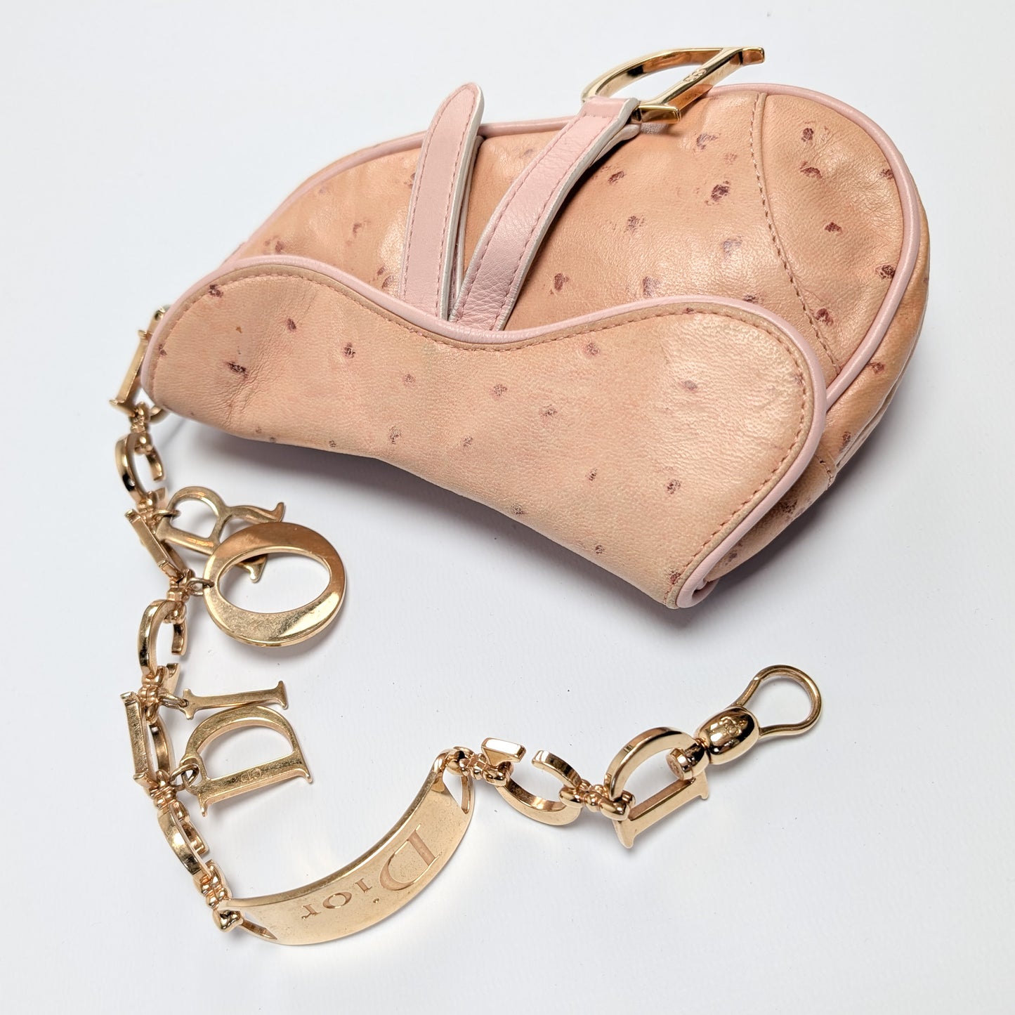 Mini Sac Saddle rose en cuir d'autruche Dior par Galliano - F/W 2000