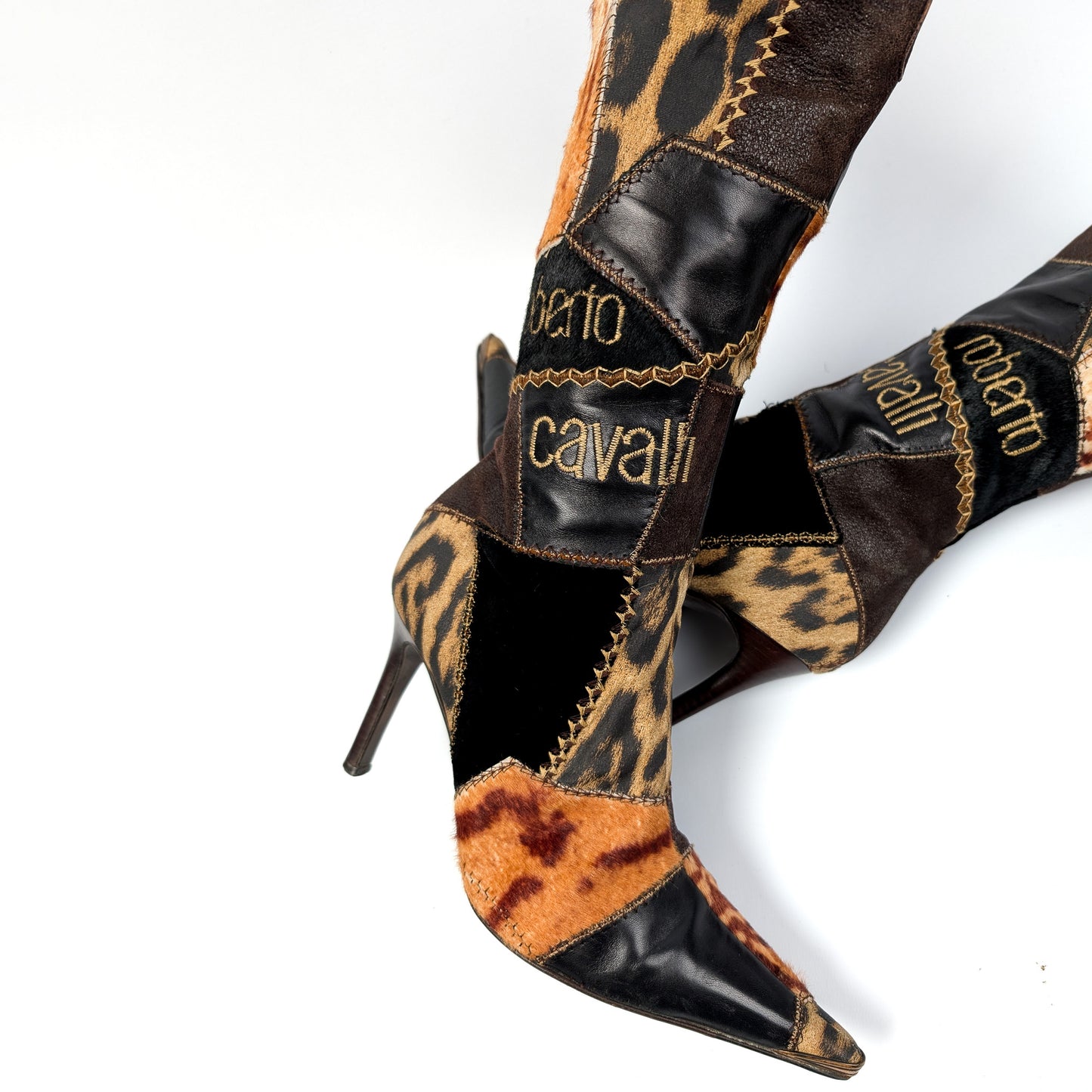 Bottes Roberto Cavalli en patchwork cuir et fourrure - EU39|UK6|US8