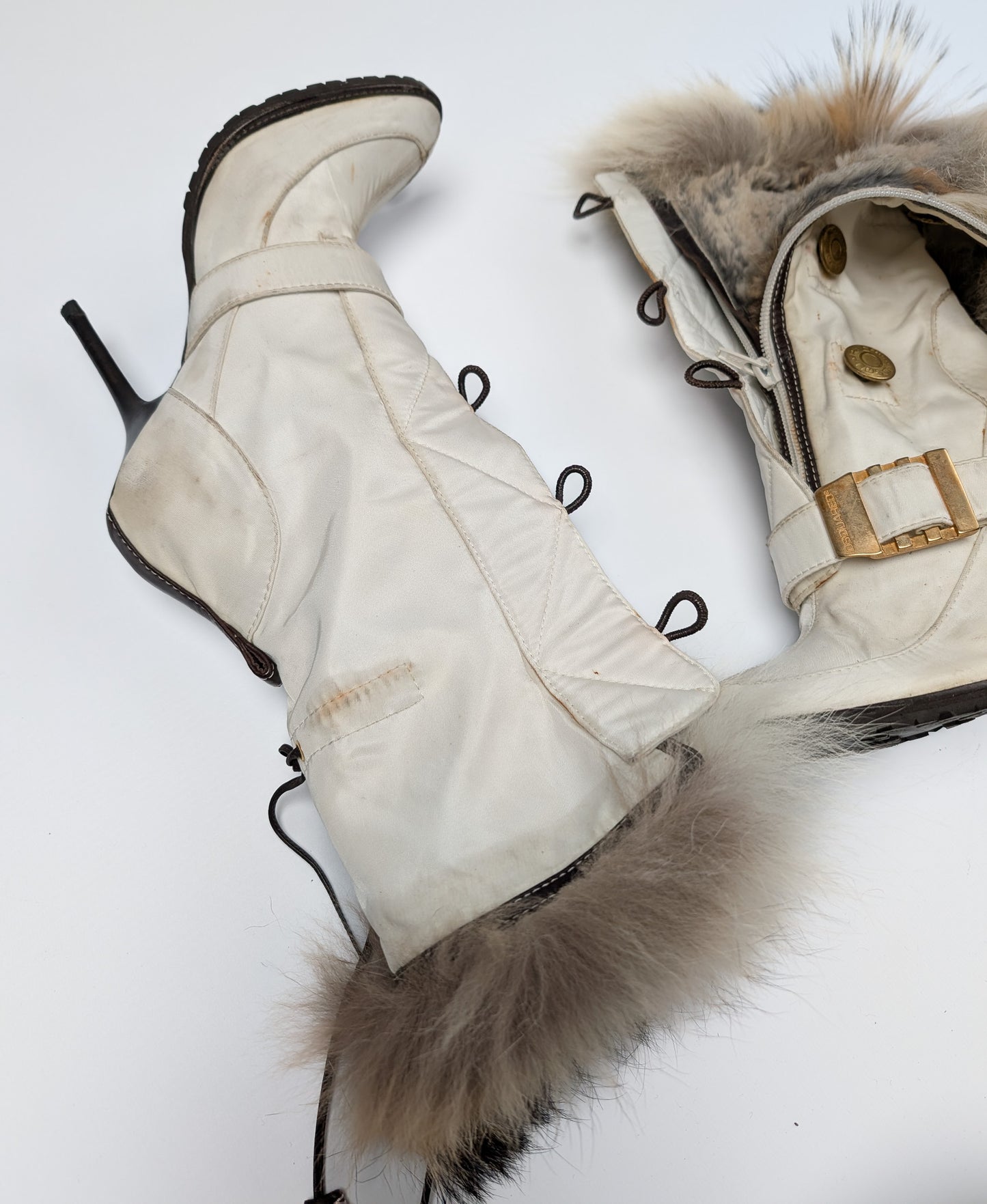 Dsquared2 ecru boots lined with real fur - EU37|UK4|US6